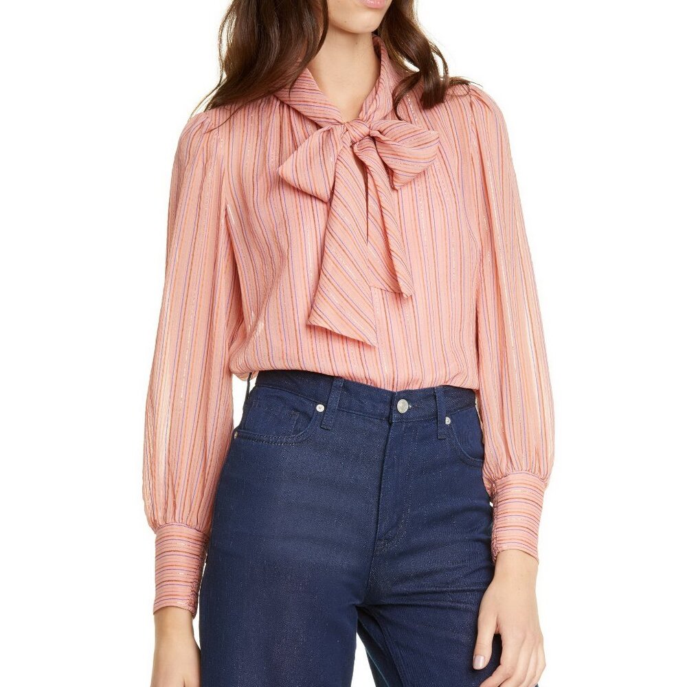 NWT REBECCA TAYLOR Silk Blend Tie Striped Blouse, size 6